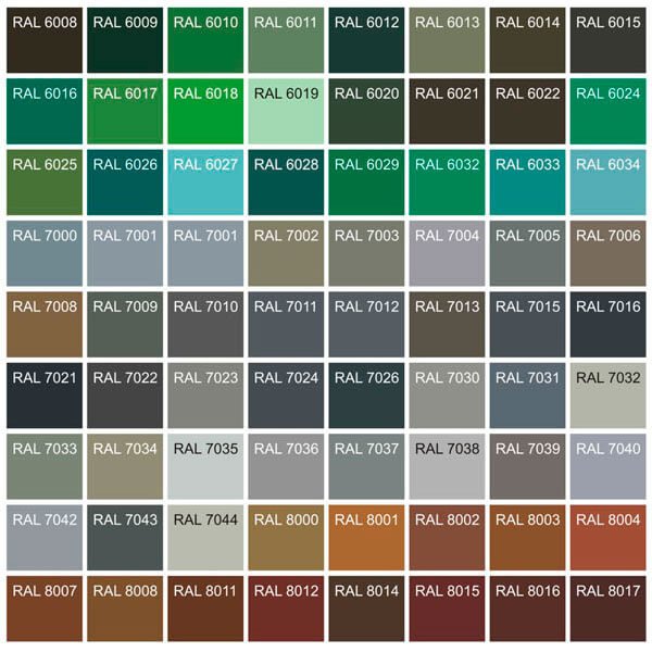 Доступная цветовая палитра, для порошковой покраски Revizor