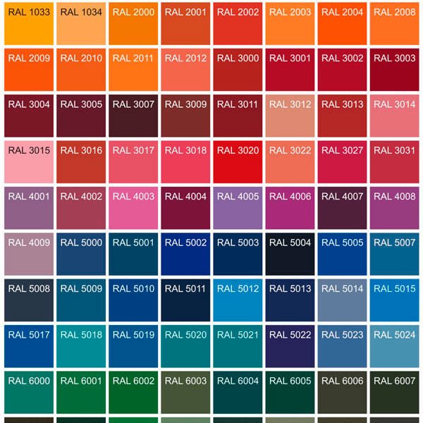 Доступная цветовая палитра, для порошковой покраски Revizor